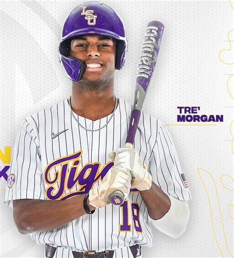 Mens LSU Tigers #18 Tre Morgan Nike White Pinstripe College Baseball Jersey