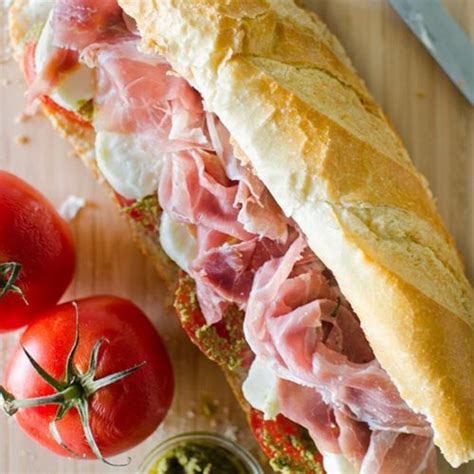 Prosciutto Mozzarella and Pesto-Marinated Tomato Sandwich | Living Lou