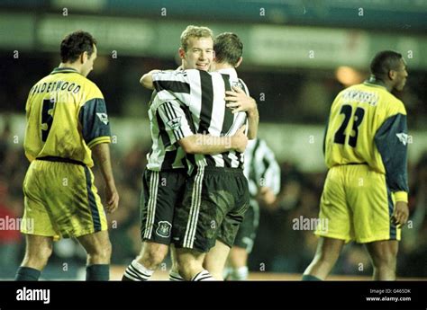 Alan shearer left celebrates scoring newcastles fifth goal with lee hi ...