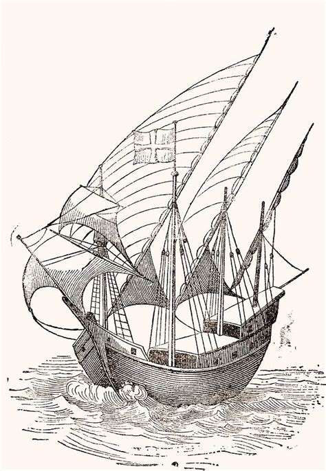 A 15th Century Caravel Drawing by Spanish School - Pixels