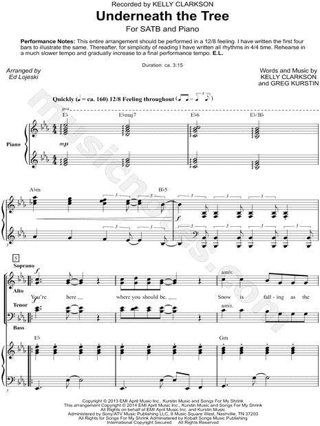 Kelly Clarkson "Underneath the Tree" (arr. Ed Lojeski) SATB Choir ...