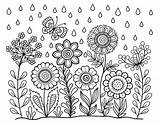 Flower Garden With Rain In Spring coloring Page  Download Print Or sketch template