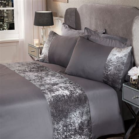 Sienna Crushed Velvet Band Duvet Set - Silver Grey in 2020 | Velvet ...