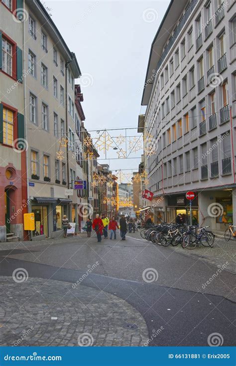 Street View with Christmas Decoration in Old Town in Basel Editorial ...