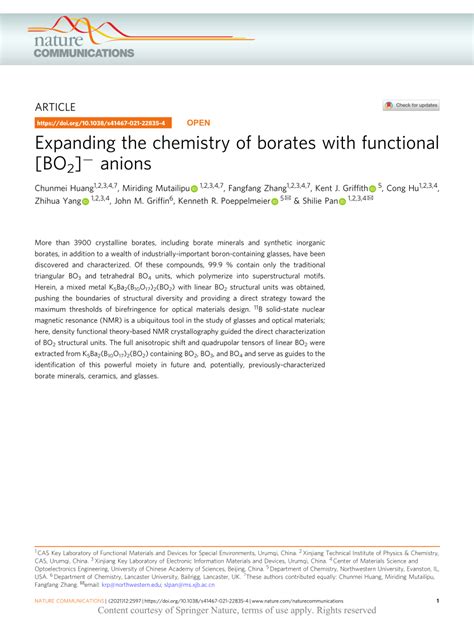 (PDF) Expanding the chemistry of borates with functional [BO2]− anions