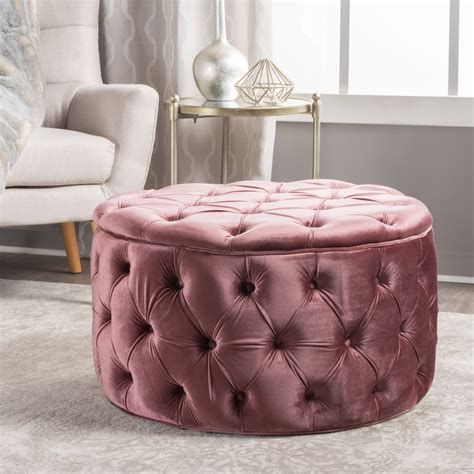 Zelfa Round Tufted Velvet Ottoman - Walmart.com - Walmart.com