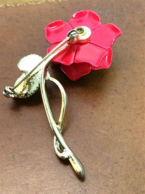 3 Vintage Enamel Flower Pins, Brooches