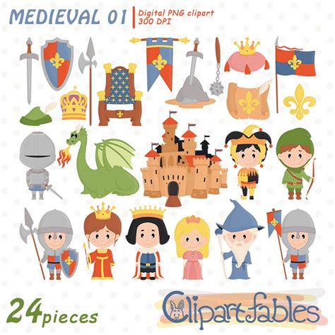 MEDIEVAL Clipart, Fairy Tale Clip Art, Arthur Clipart, Boy Party Decor, Cute Dragon Art for Kids ...