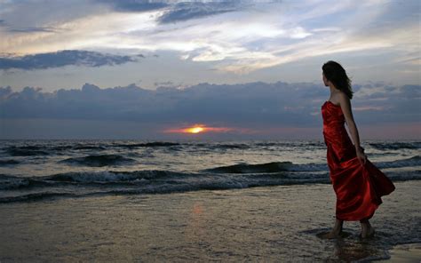 Romantic evening and beautiful girl on the beach hd wallpaper ~ The Wallpaper Database