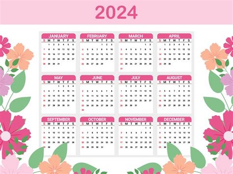 Calendar 2024 on floral background 26549706 Vector Art at Vecteezy