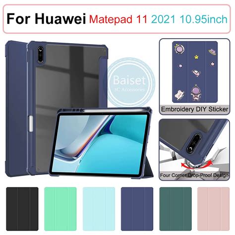 For Huawei Matepad 11 2021 11inch Ultra-thin Acrylic Leather Case Transparent Shockproof Back ...