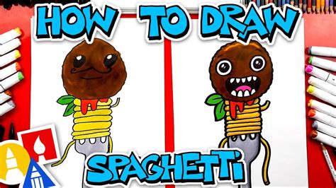 How To Draw Funny Spaghetti And Meatball On A Fork - YouTube