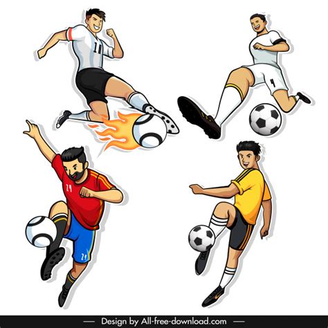 Football players icons dynamic cartoon characters Vectors images ...