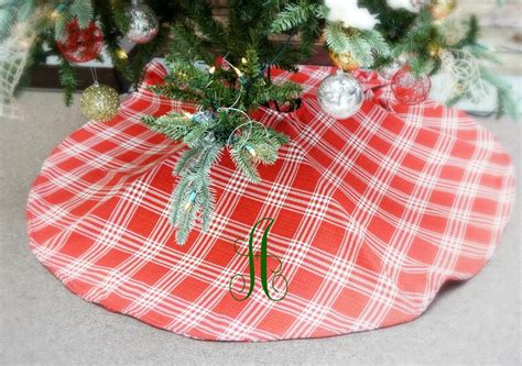 SALE Red Plaid Christmas Tree Skirt Large Personalized with