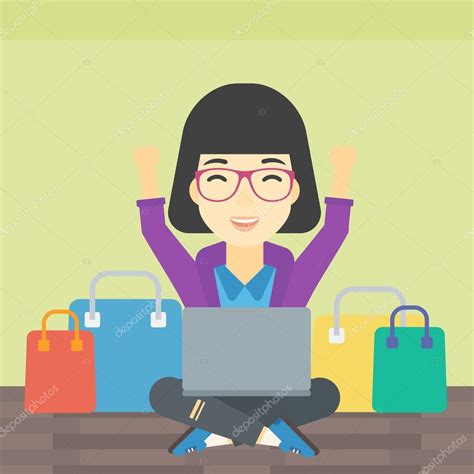 Woman shopping online using her laptop. Stock Vector by ©VisualGeneration 117720416