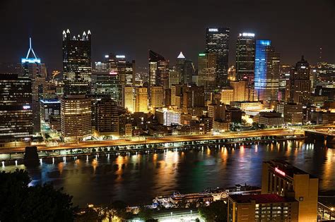 Pittsburgh skyline at night Photograph by John Peeler