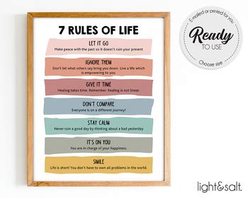 7 rules of life poster, Mental health poster, Note to self, self love poster