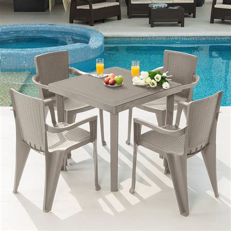 MQ Infinity PP Resin 5-Piece Outdoor Patio Table and Chairs Set, Taupe ...