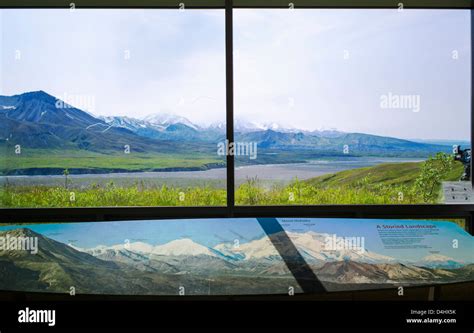 Map and window view of Mt. McKinley (Denali Mountain) and the Alaska ...