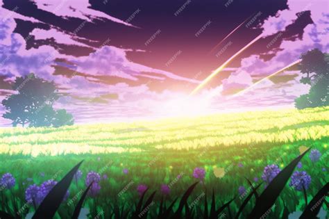 Premium AI Image | Anime landscape with a sunset