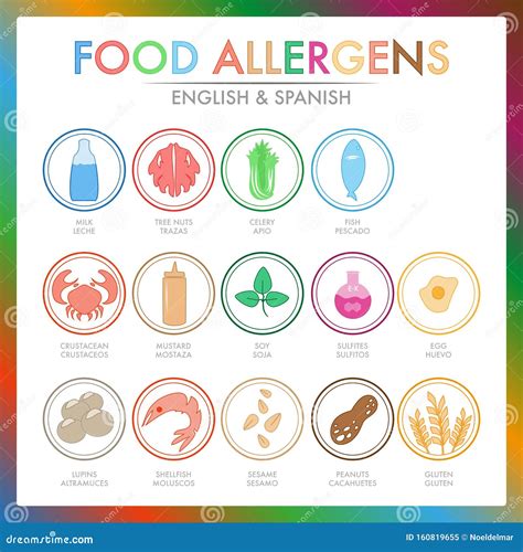 Allergeni Alimentari in Inglese E Spagnolo Illustrazione Vettoriale ...