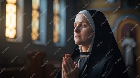 Premium AI Image | Young catholic nun praying in catholic church