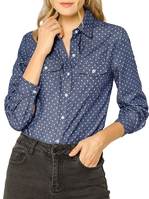 Allegra K - Allegra K Women'S Point Collar Button Down Polka Dot Shirt ...