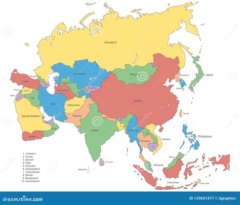 Asia - Political Map of Asia Stock Illustration - Illustration of ...