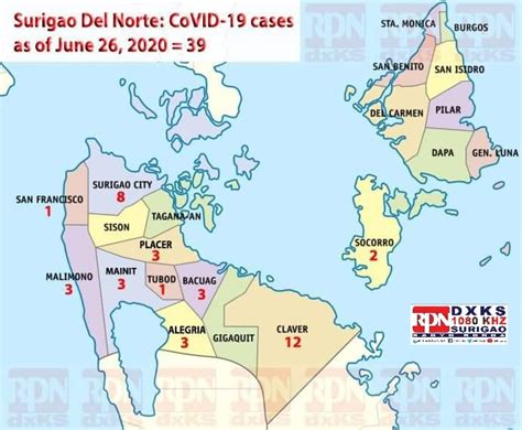 Map Of Surigao Del Norte With Covid-19 Cases - Radio Philippines Network