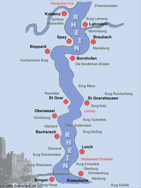 Rhine River Valley Map with Rhine Castles