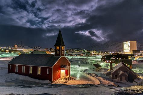 Download City Night Mountain Denmark Greenland Church Snow Religious ...