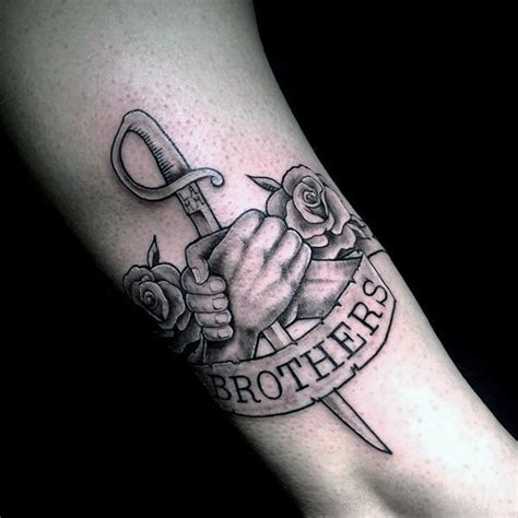 Awesome Sword Brothers Banner Tattoo On Gentleman … Bro Tattoos ...