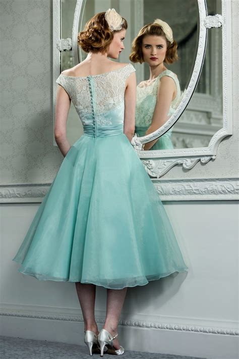 Retro Vintage Style Lace Organza Tea Length Wedding Prom Formal Dress ...