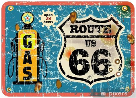 Wall Mural route 66 gas station sign,retro style, vector eps 10 - PIXERS.US