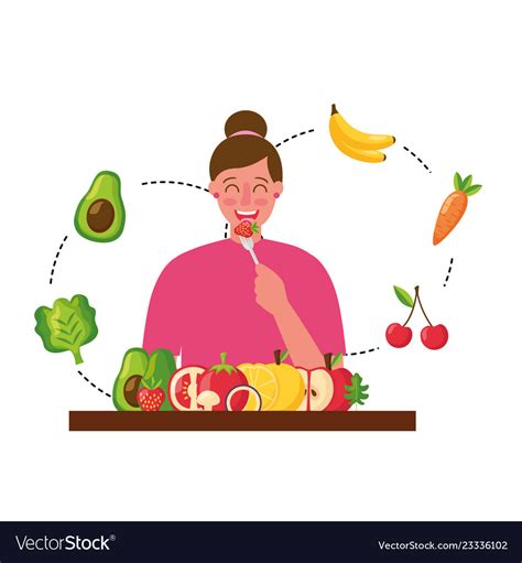 Woman eating healthy food with fork Royalty Free Vector