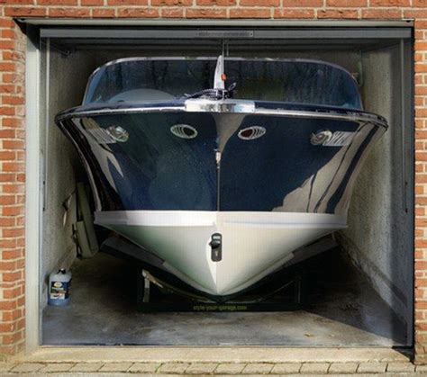 Intriguing Ship Design Idea Finished in White and Blue Color for Modern Garage Door Decals with ...