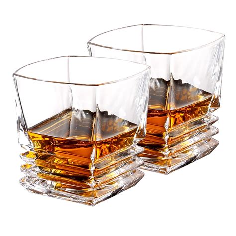 LANGRIA Whiskey Glass, Premium 10-Ounce Scotch Glasses, Set of 2 Rocks Style Glassware for ...