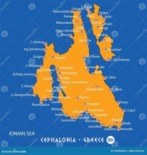 Island of Cephalonia in Greece Orange Map and Blue Background Stock Vector - Illustration of ...