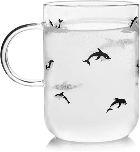 ELITEA Glass Mug with Handle Clear Cute Coffee Mugs Tea Cup with Dolphin Print 16.3oz – BigaMart