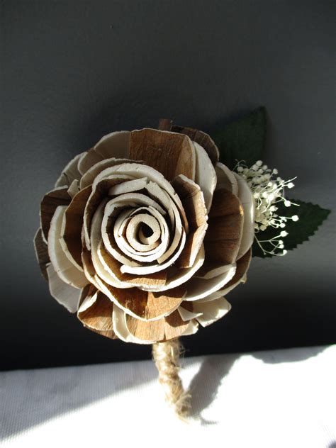 Rustic Sola Wood Flower Boutineer/Boutonniere with Baby's | Etsy | Sola ...