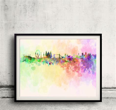 London Skyline in Watercolor Background 8x10 In. to 12x16 In. Poster ...