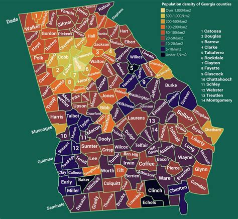 Population density of Georgia counties (2018) : Georgia