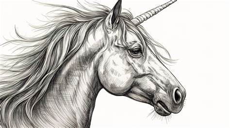 Sketch Of A Realistic Unicorn Head Background, Unicorn Head Picture To ...