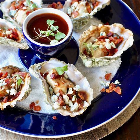 Grilled Oysters with BBQ Sauce, Bacon, Bleu Cheese - Taste With The Eyes