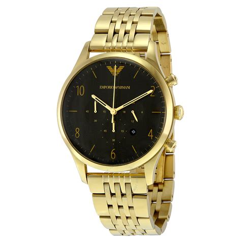 Emporio Armani Classic Black Dial Gold-tone Stainless Steel Men's Watch ...