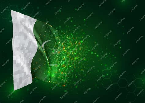 Premium Vector | Pakistan, 3d flag on green background with polygons