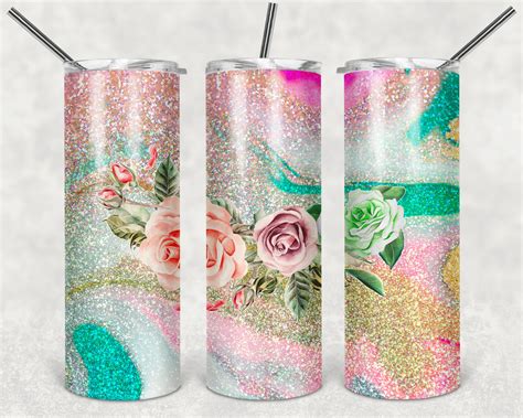 20 oz skinny tumbler sublimation Violet Turquoise Gold Glitter | Etsy