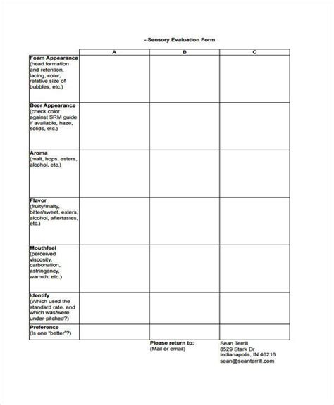 Sensory Food Evaluation Template