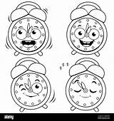 Happy alarm clocks Black And White coloring Page Stock Photo  Alamy sketch template