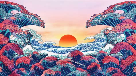 The Great Wave Off Kanagawa, sunrise, artist, artwork, digital-art, HD wallpaper | Peakpx